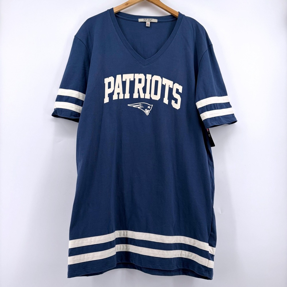 NFL New England Patriot NEW Junk Food V-Neck T-Shirt Dress Navy Blue Womens XL